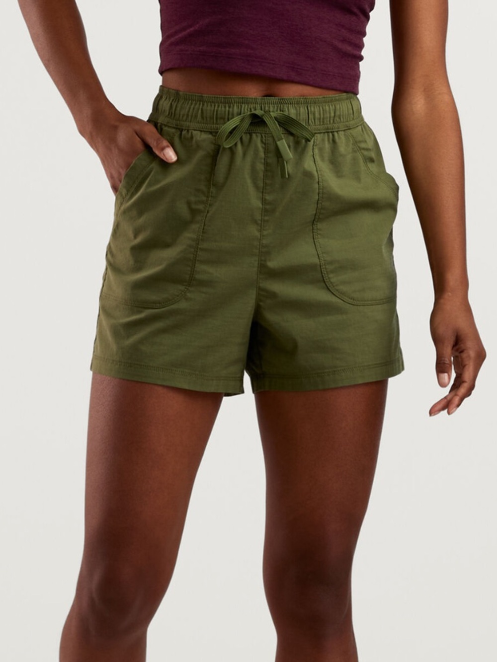Title Nine Scout Pull-On Shorts 3” Olive Green Stretch Cotton Ripstop Outdoor-S